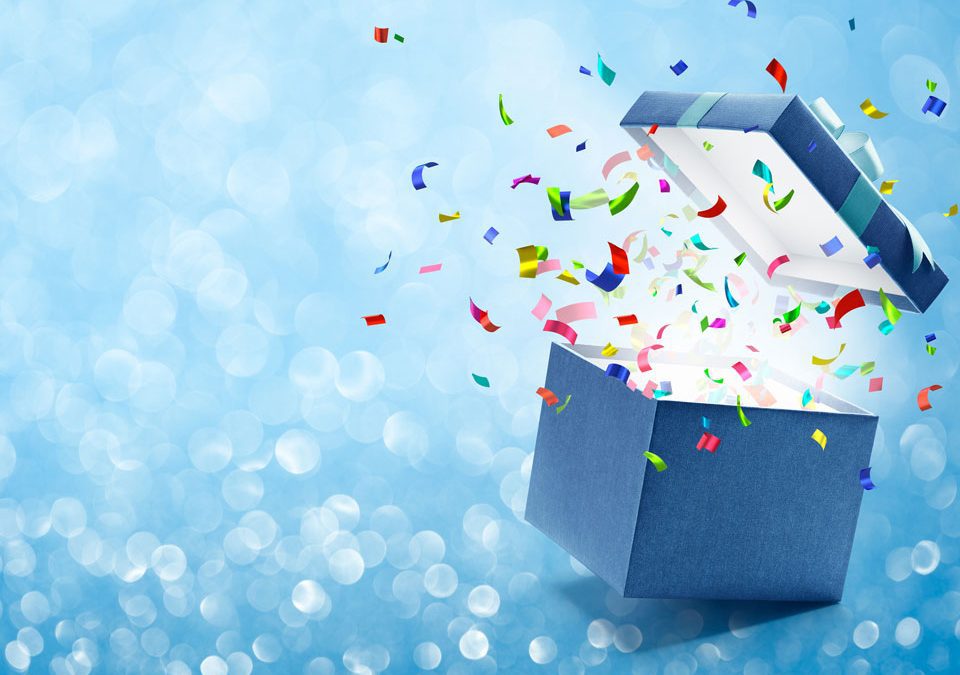 Confetti popping out from gift box